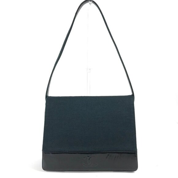 CHANEL CC CC Mark bag flap Shoulder Bag Jersey Black/Dark GreenBased - Picture 1 of 15